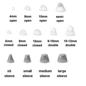 Image showing the different sizes and style of Signia Click domes and Sleeves 2.0