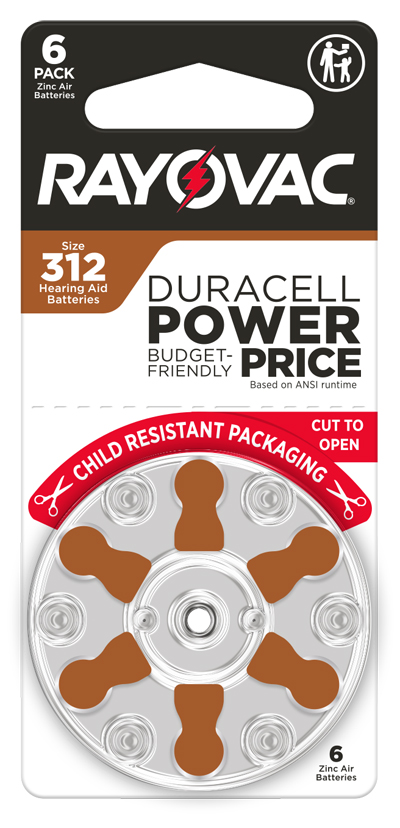Rayovac hearing aid batteries size 13, long lasting power.
