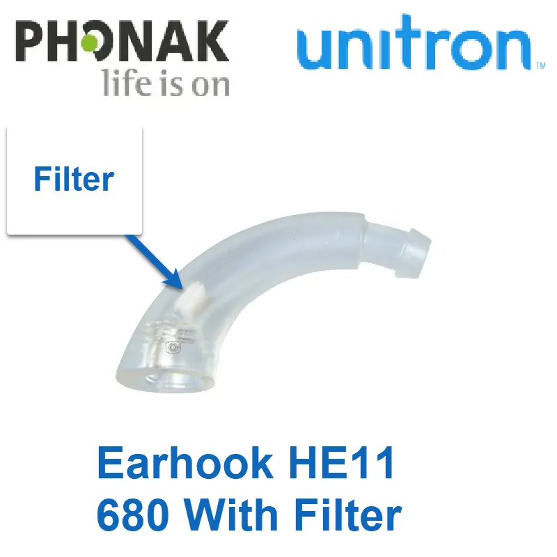 HE11 680 ear hook with filter (transparent) for Phonak and Unitron hearing aids